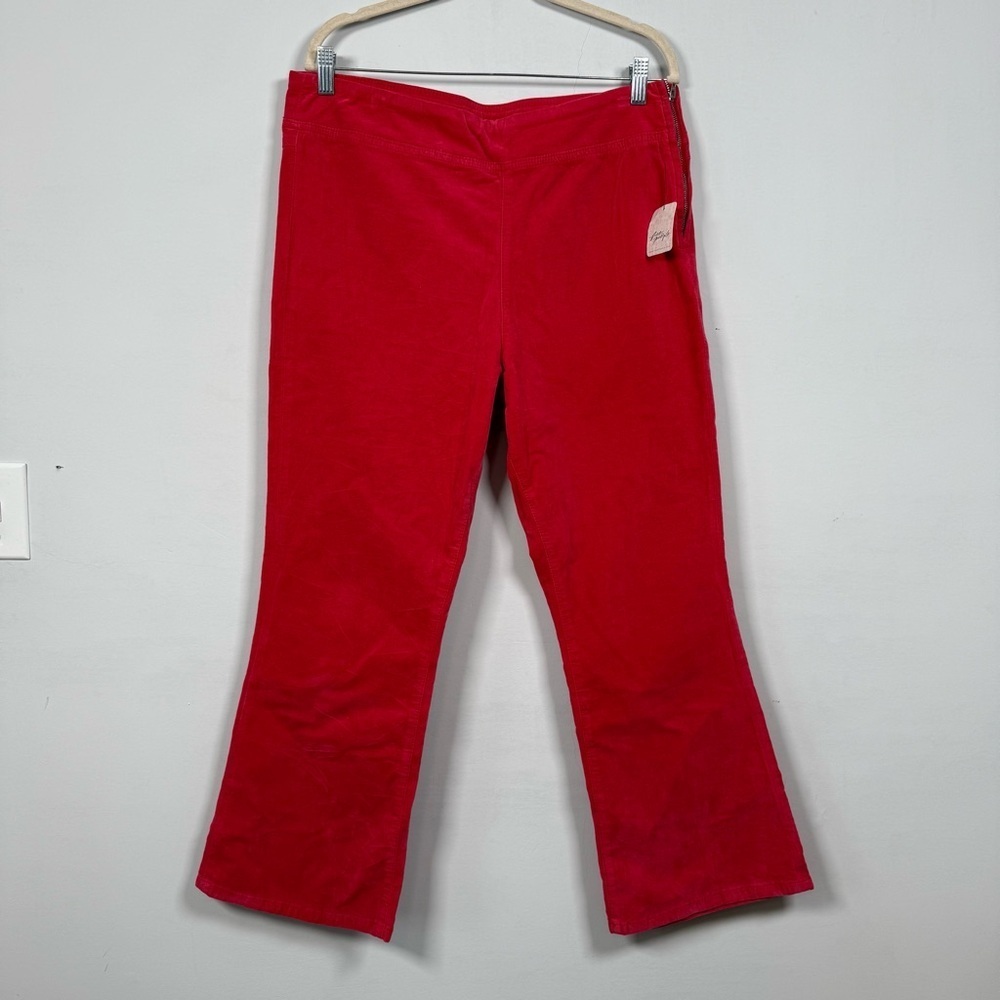 Free People In My Feelings Hot Pink Velvet Cropped Flare Pants, Size L, NWT